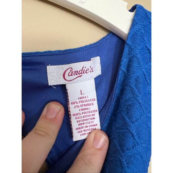 Candie’s Blue Summer Dress Woman’s Size Large Open Back - Picture 4 of 8